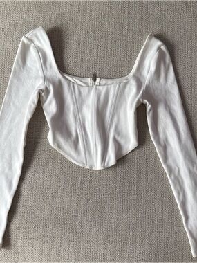 Princess Polly White Long-Sleeve Square-Neck Corset Crop Top